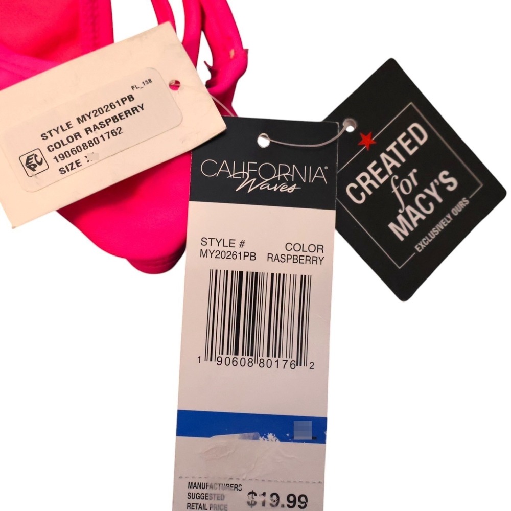 California Waves Solid Lattice Side Bikini Bottom L Raspberry Pink NWT - Picture 5 of 6